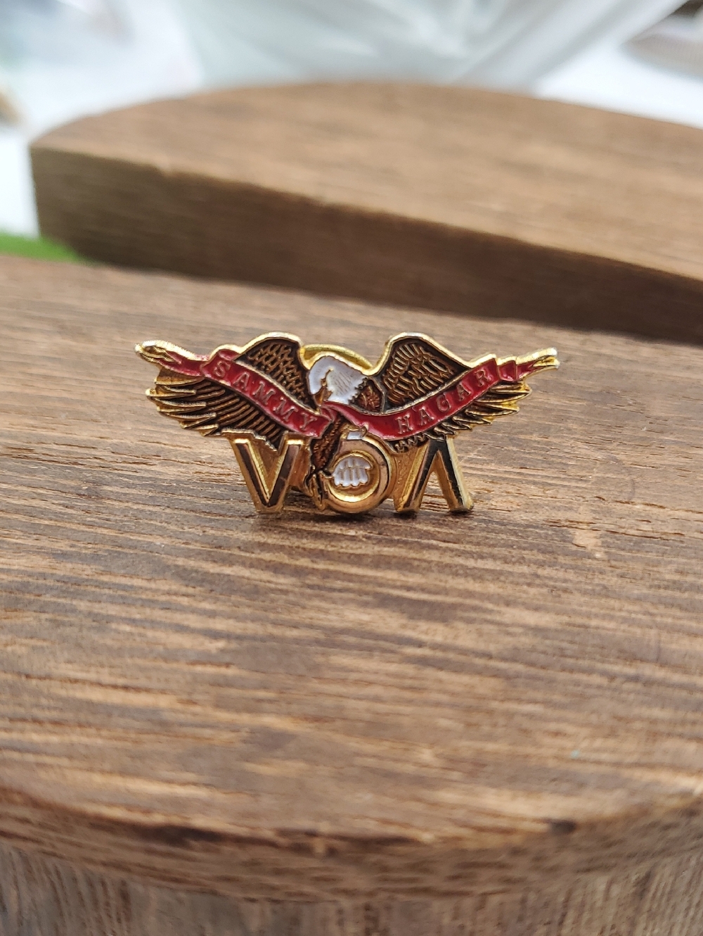 VM Gold Eagle Brooch with Red Enamel Banner B468